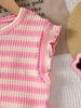 Girls Striped Cap Sleeve Pajama Set Summer Loose Kids Loungewear Outfit