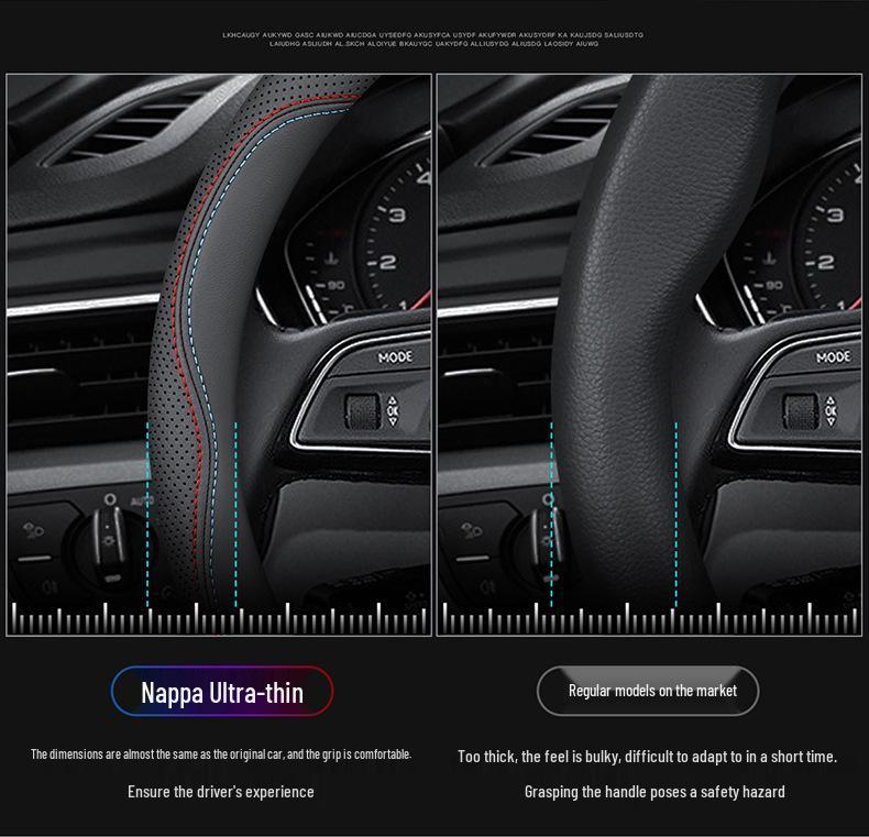 Premium Genuine Leather Steering Wheel Cover for Lincoln Z, Corsair, Navigator, MKC, MKZ, Nautilus – All-Season Protection.