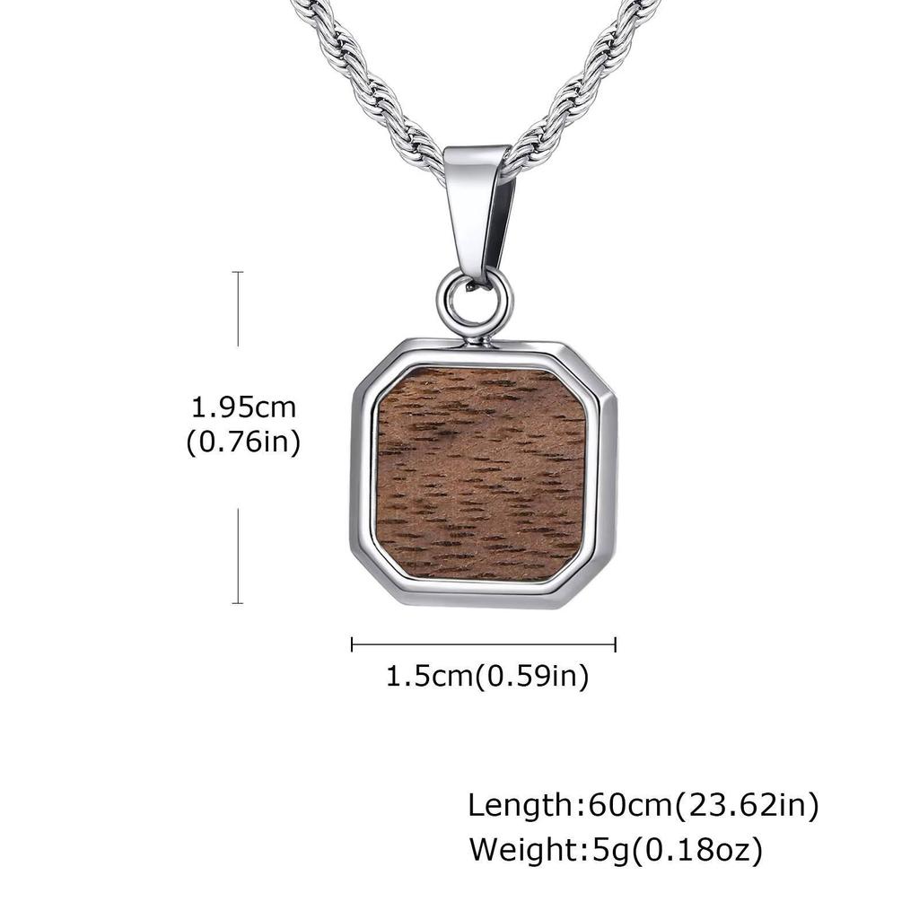 Vnox Quadratischer Holzanhänger Halskette aus Edelstahl mit gedrehter Kette, Wasserdicht Hypoallergen Minimalistischer Schmuck Geschenk für Männer
