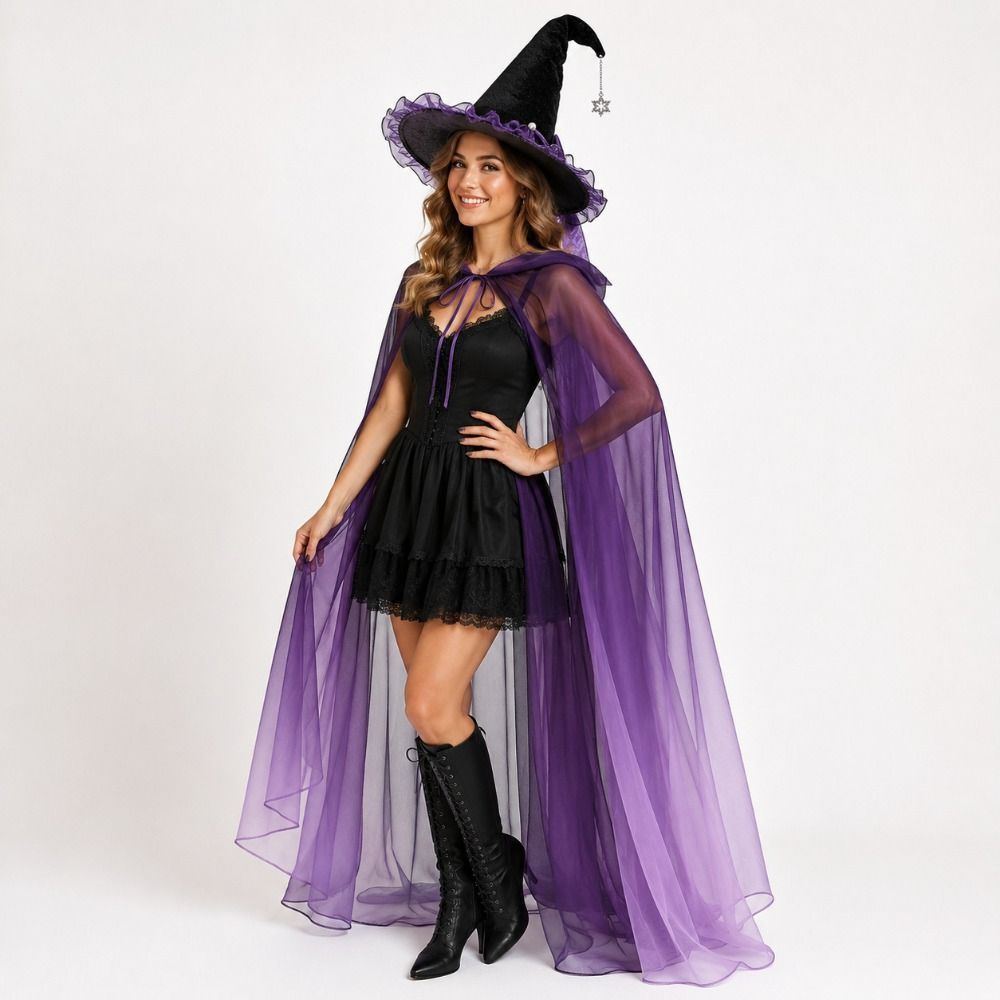 Party Props Satin Bow Halloween Hat Star Pendant Lace Lolita Witch Hat Bendable Sparkling Stars Pointed Mage Hat Halloween Party