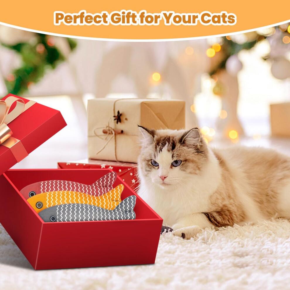 Cat Catnip Toys Fish - Cat Nip Kicker Toy for Indoor Cats, Squeak Interactive Toys for All Breeds Kitten, 3 Pcs Plush Pillows Soft and Durable for Pet