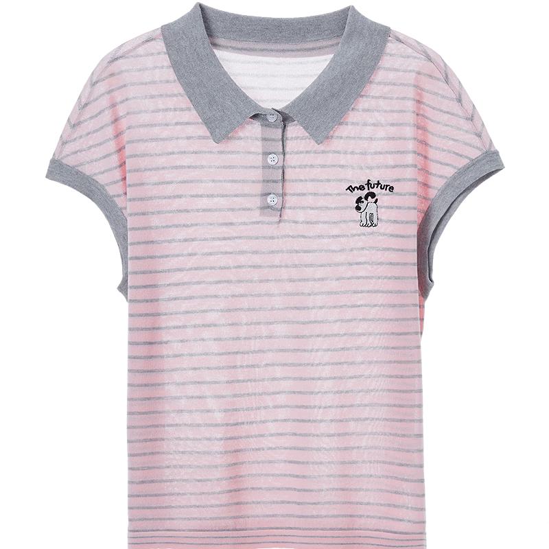 BETU Women s Striped Knit Polo Short-Sleeve Top L