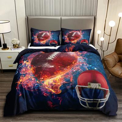 Football Duvet Cover Set 3D Sports Football Bedding Set Pillowcase for Boys Teens Double Queen King Size Polyester Qulit Cover