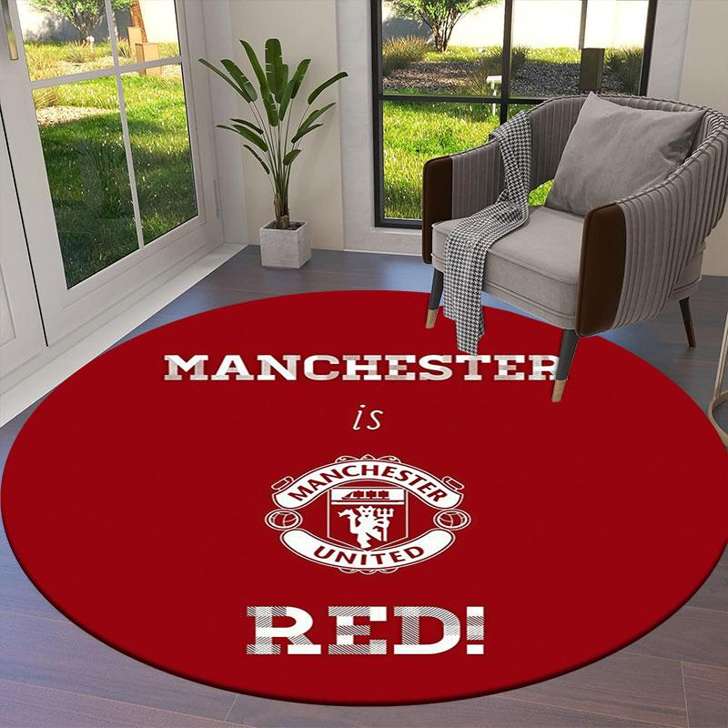 Manchester United F Round Area Rug,Carpet Rug for Living Room Bedroom Sofa Playroom Decor,Non-slip Floor Mat