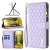 Applicable to iPhone16E mobile phone leather case 14Pro rhombus pattern small fragrant style zipper bag leather case 15plus solid color
