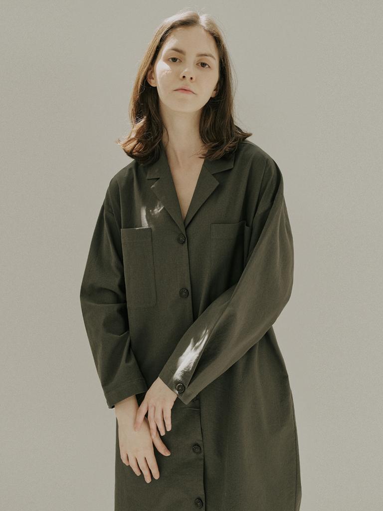 Avang Overfit Shirt Long Sleeve Dress - Khaki