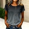 T-shirt Casual da Donna a Maniche Corte con Bottoni sul Davanti Girocollo Tessuto Leggero Morbido Top Estivo