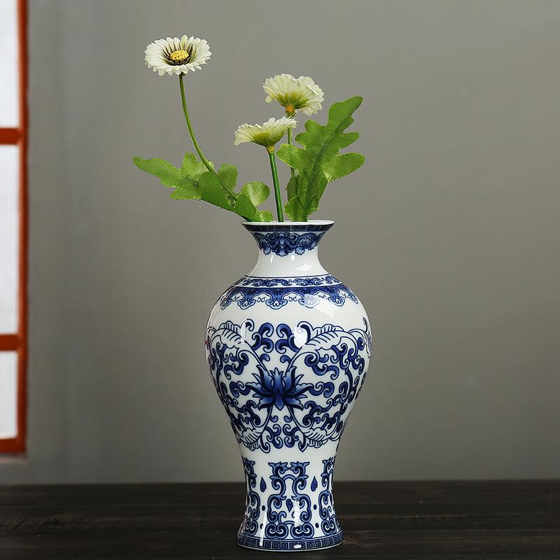 Mini Celadon Blue & White Porcelain Wall Vase: Small Hydroponic Flower Holder Ornament