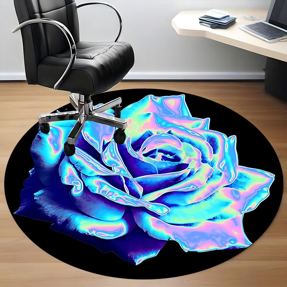 1 Stück Neon-Blumenmuster Stuhlteppich für das Büro, Runder rutschfester strapazierfähiger Teppich in großer Größe für das Büro, Geeignet für das Büro