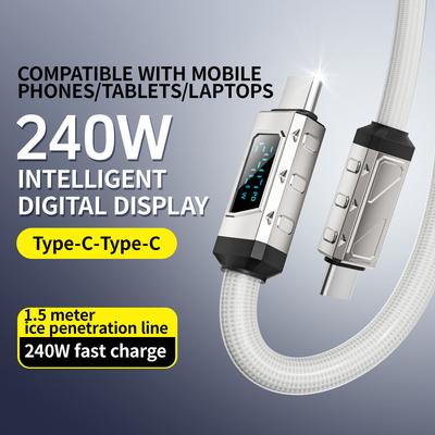 240W Digital Fast Charging Cable Braided PVC Zinc Alloy TYPE-C Data Cable Suitable for Apple Android Tablets and Mobile Phones