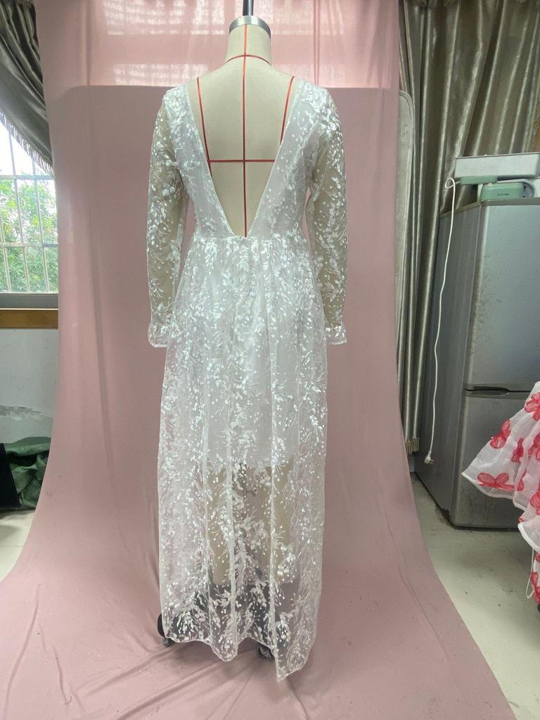 2024 Women's Wedding Dresses: Sexy Lace Long Sleeve Holiday & Evening Party Gowns