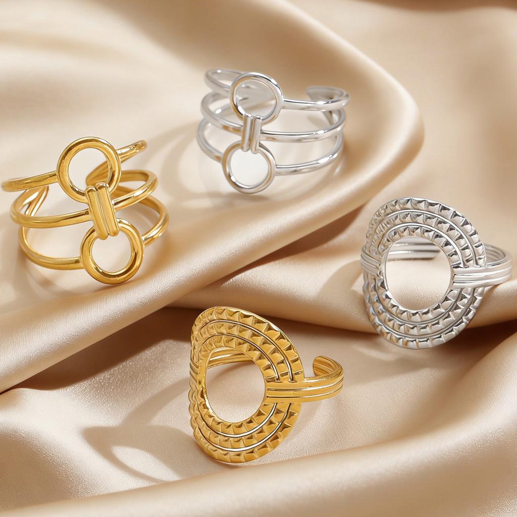 2PCS Exaggerated Irregular Geometric Stainless Steel Open Rings for Women Men Gold-color Personality Ring Finger Jewelry