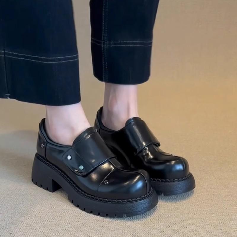 New, cowhide version Derby high-end thick-soled Velcro lazy loafers British style one-pedal small leather shoes