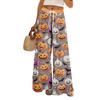 Women Summer Boho Palazzo Pants High Waist Wide Leg Halloween Printing Casual Trousers With Pockets