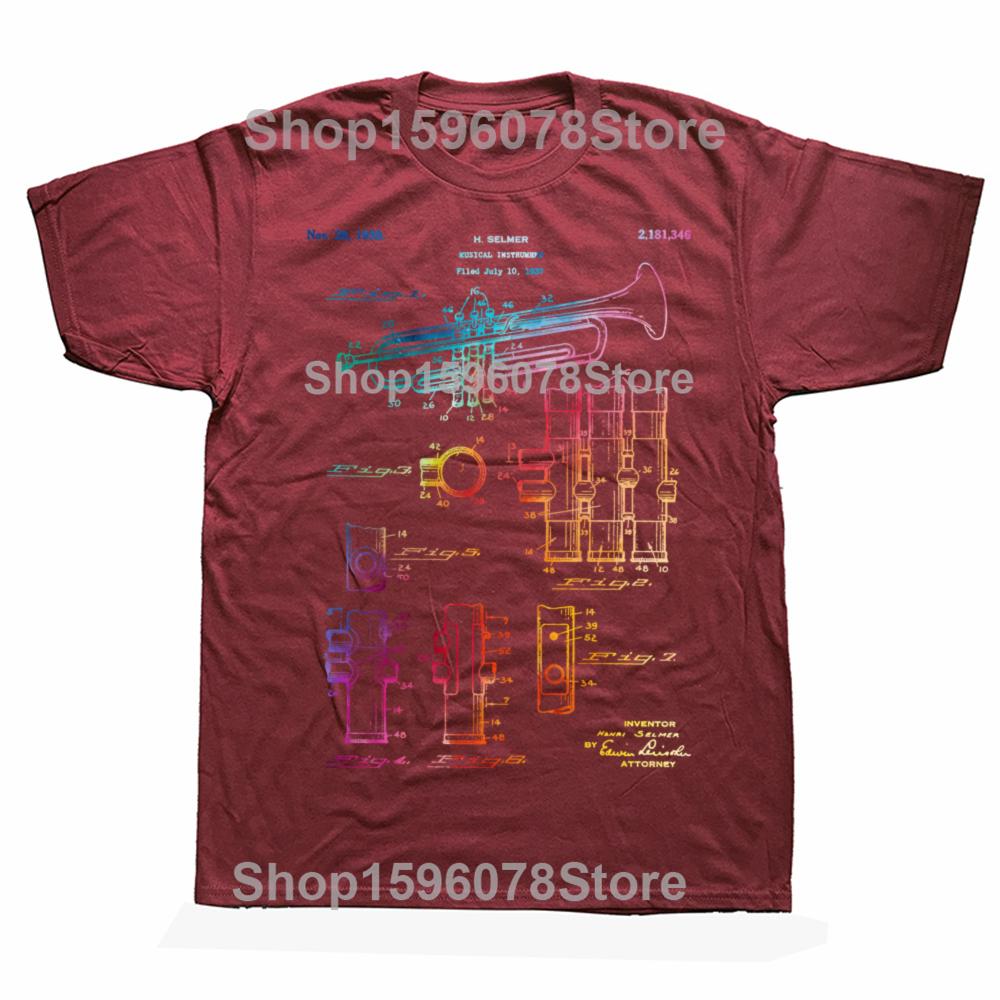 Mens Clothing Trumpet T Shirt Trumpet Patent T Shirt Trumpet Player For Musician Music Teacher Marching Band Jazz Band Music