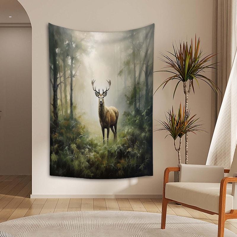 Forest tapestry: elk, wild deer 75x100