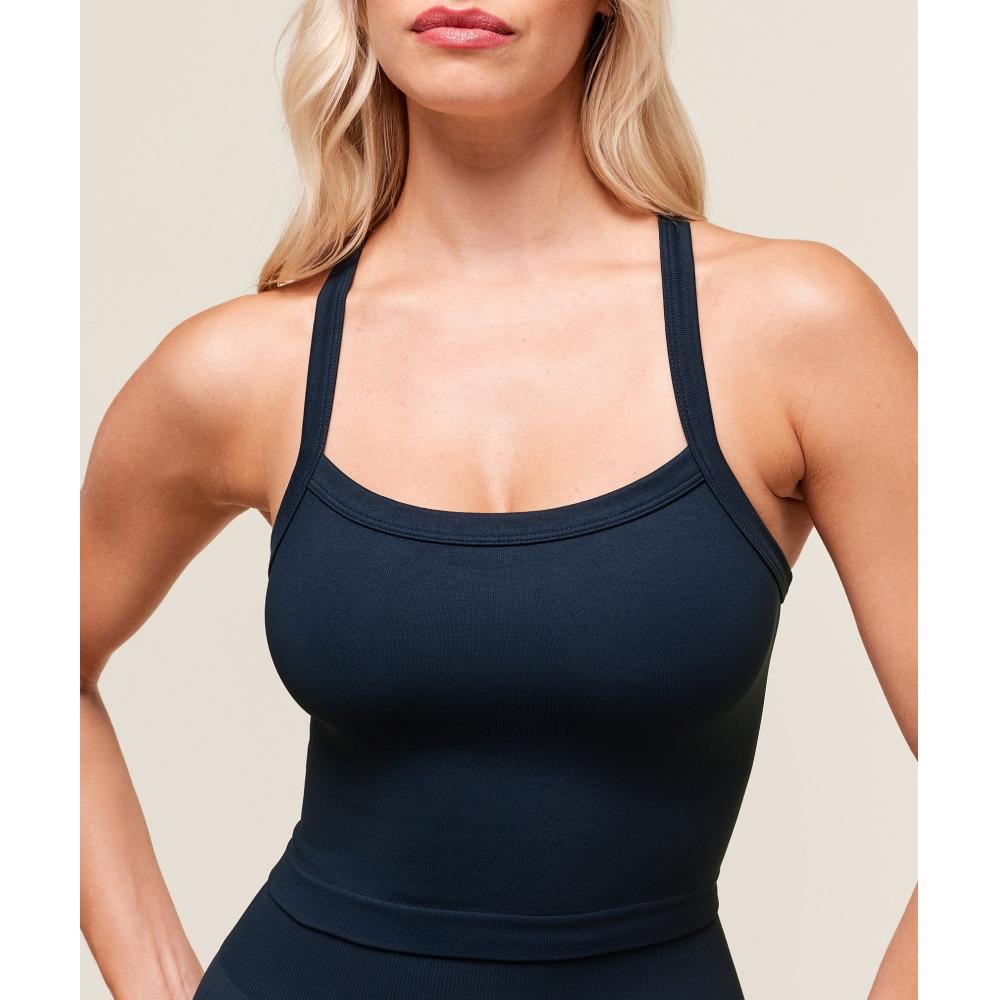 Gymshark Everyday Seamless Ribbed Midi Top Navy B4c3l Ub9p