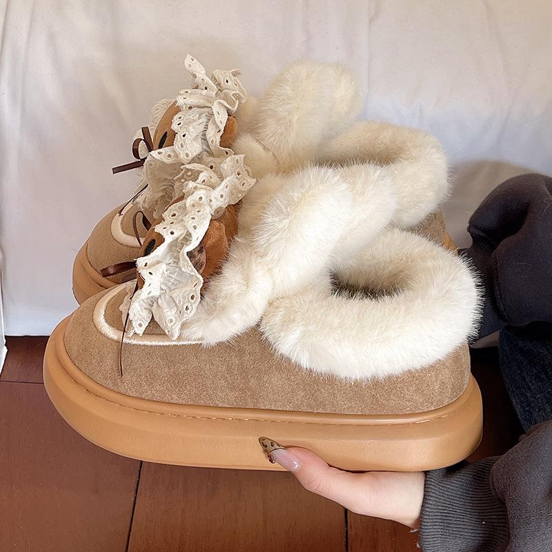 Женские мультяшные милые мягкие эластичные зимние теплые стеганые снежные ботинки большого размера нескользящие износостойкие уличные спортивные хлопковые ботинки 4041 2630₽