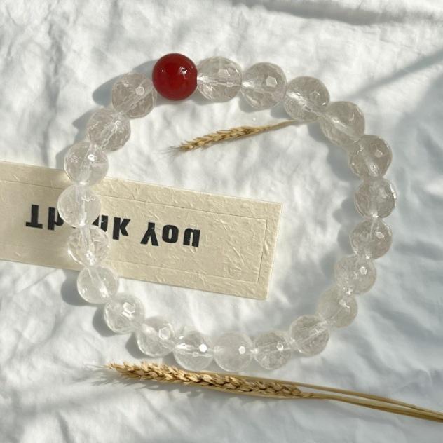 Korean Fashionable Red Agate White Crystal Faceted Beaded Bracelet