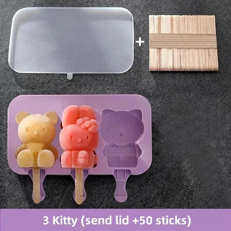 Silicone Ice Cream Mold with Lid and Sticks Cartoon Rabbit/Pig/Snowman DIY Homemade Ice Lolly Mold Cute Image Popsicles Molds