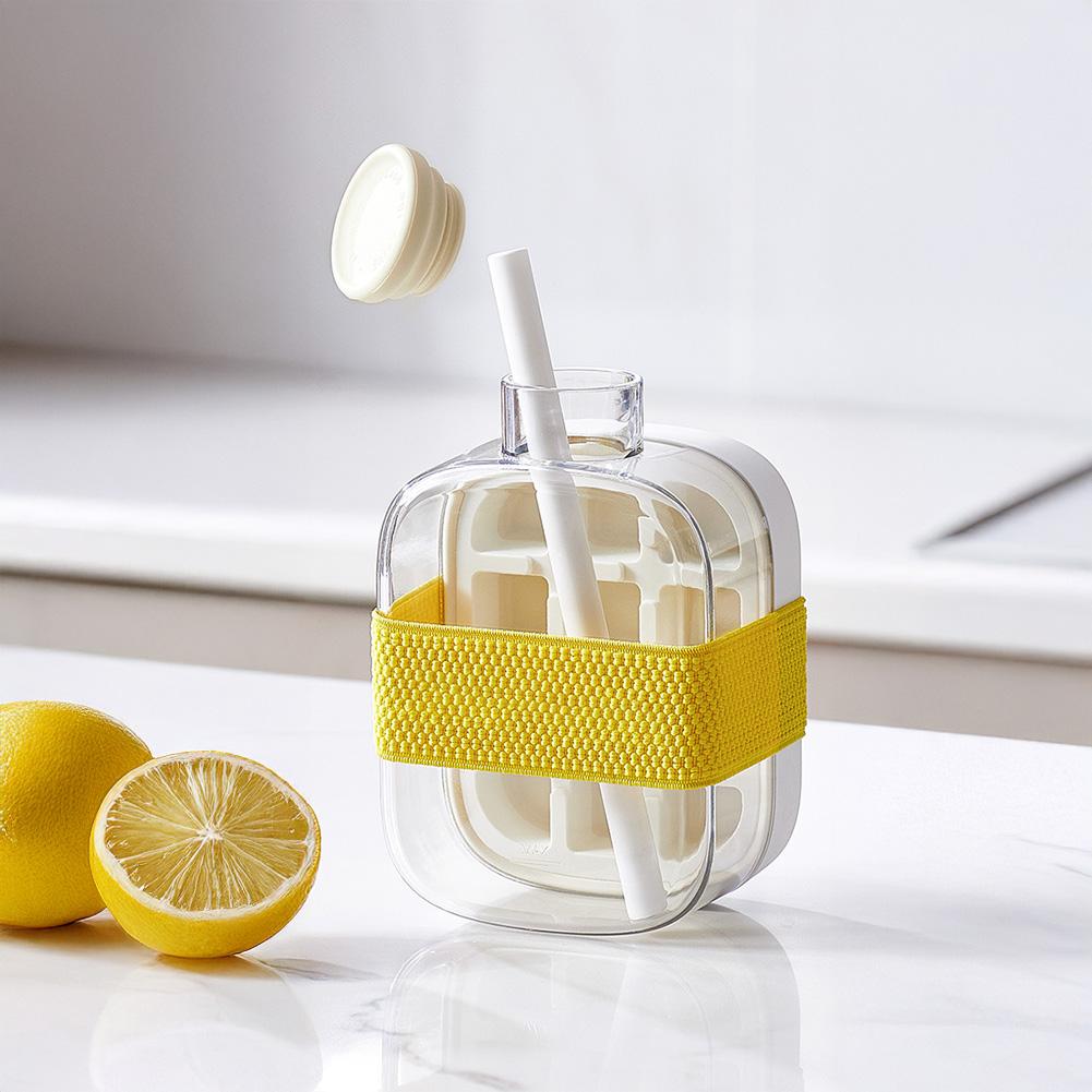 

Форма для льоду 2в1 з силікону з соломинкою, чашка для води, чайник, форма для пресування кубиків льоду, пляшка для крижаних напоїв, креативна вулична чашка для напоїв для морозильної камери Pearl White 12 Grids