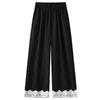 Women's 2025 Summer Slimming High-Waisted Black Polka Dot Wide-Leg Cropped Pants with Lace Patchwork