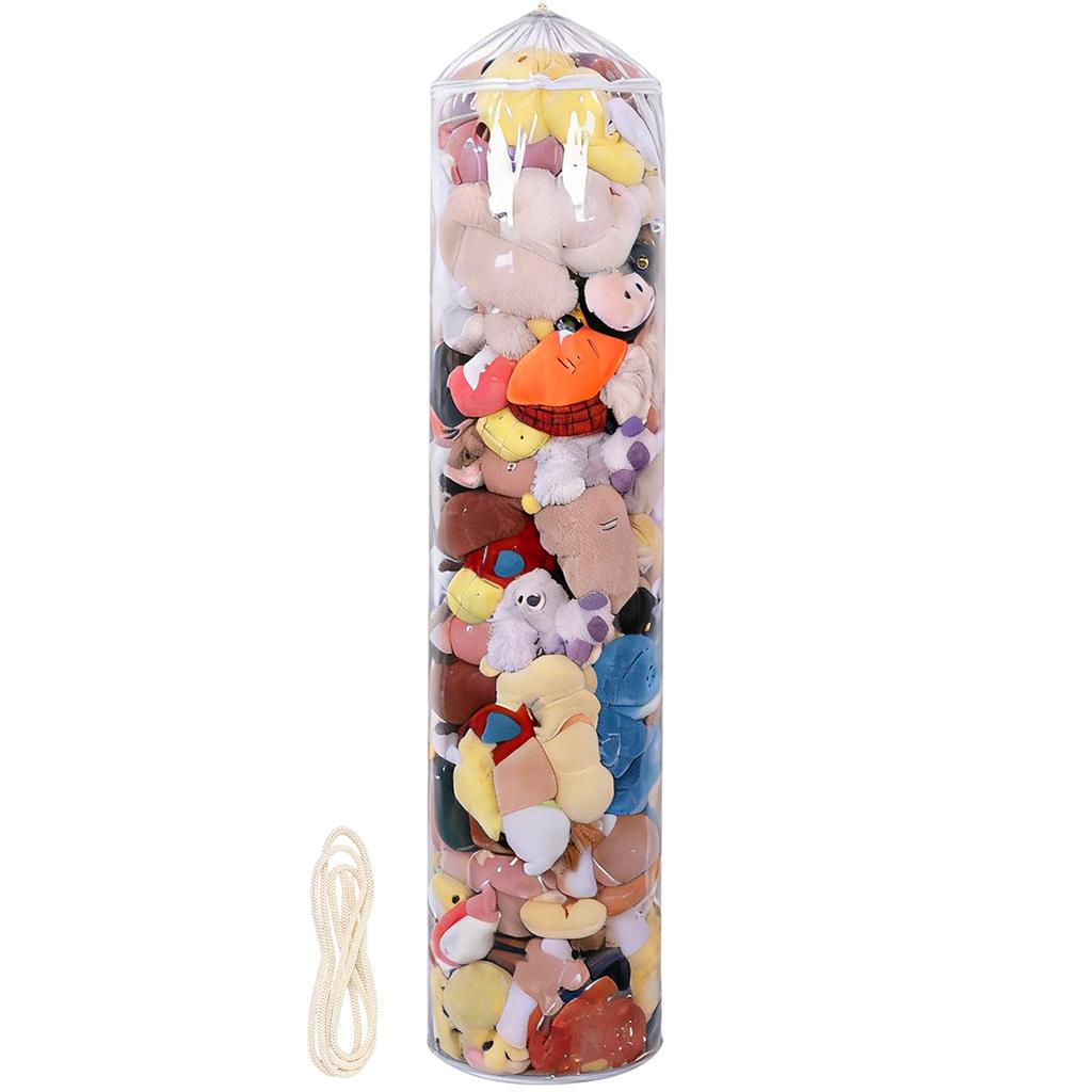 Cylindrical Plush Toy Storage Bean Bag Cover with Zipper Clear Waterproof PVC Stuffed Animal Storage Bag for Kids Play Boxing
