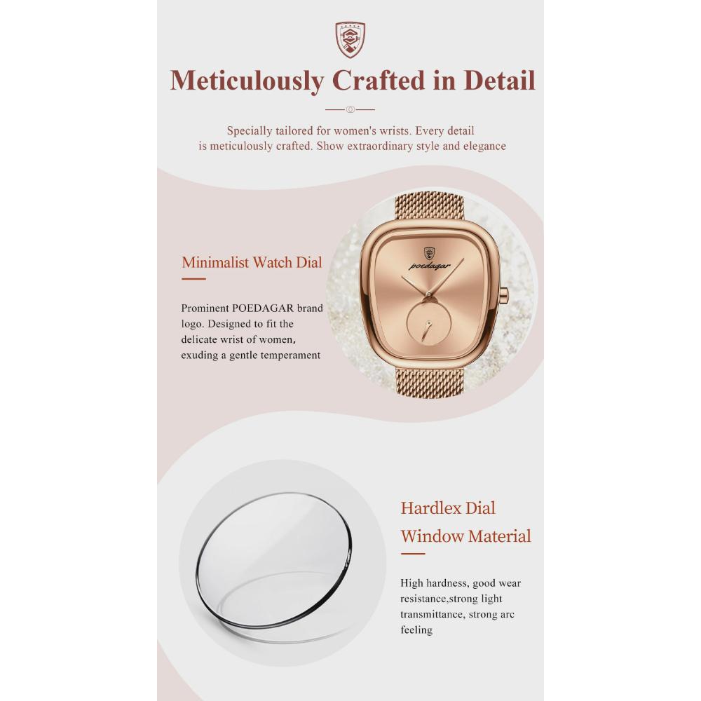 POEDAGAR Luxury Woman Watch Waterproof Stainless Steel Mesh Women's Watches Fashion Elegant Quartz Ladies Wristwatch Reloj