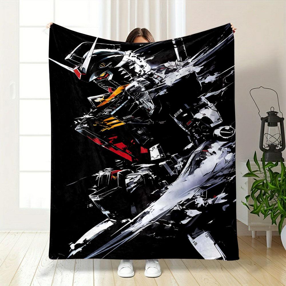 A dynamic, high-contrast mecha design with sharp lines and bold colors. for all seasons blanket lunch break throw gift