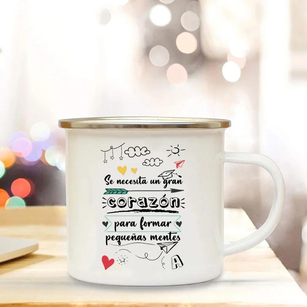 Emailletassen Kaffee Es braucht ein großes Herz, um kleine Geister zu formen Spanien Emaillebecher Teetasse Becher Bier Ungewöhnliche Becher Trinkgeschirr