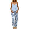 Women's 2 Piece Outfit Set, Casual Backless Sleeveless Top with Elastic Waist Long Pants, Suit No Pockets