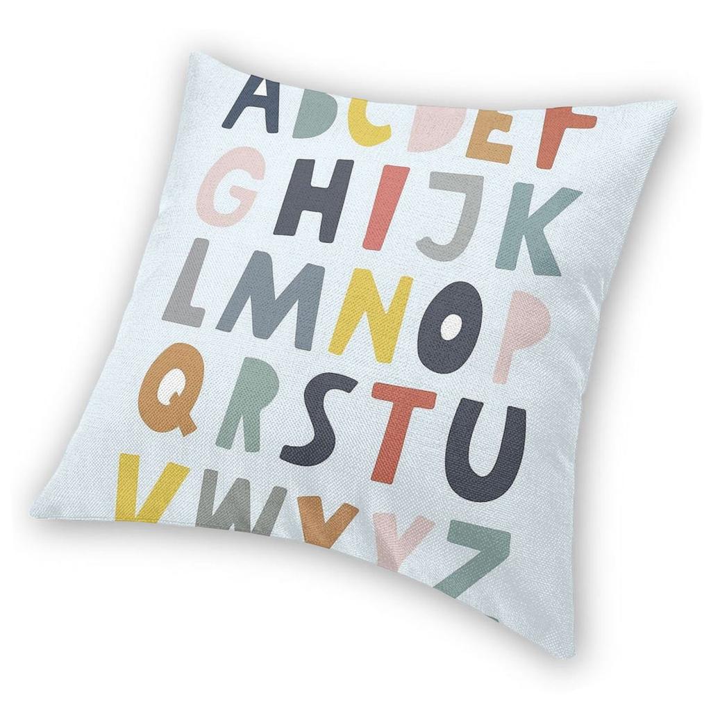 Alphabet Nursery Playroom Square Pillowcase Polyester Linen Velvet Printed Zip Decor Pillow Case Sofa Cushion Cover