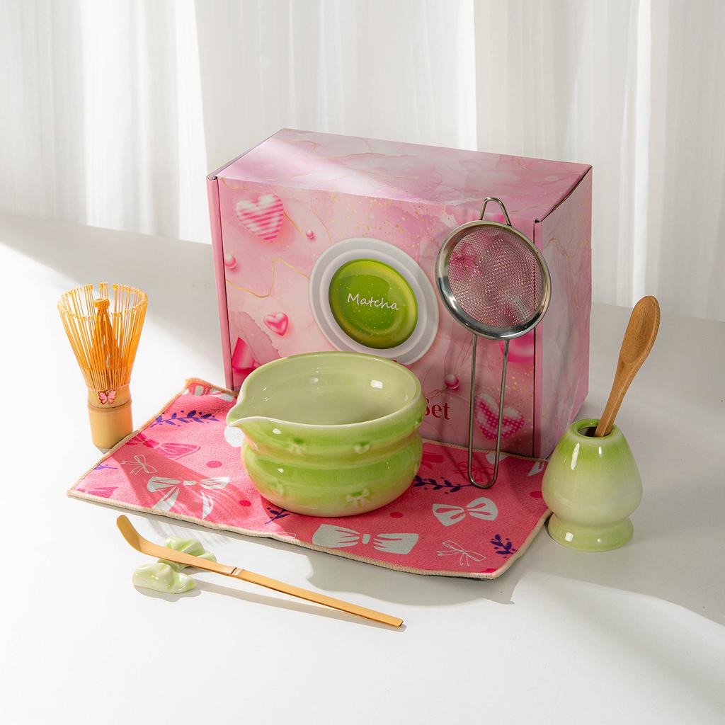 Japanese Matcha Set With Bow Pattern, Matcha Whisking Tools, Tea Set Accessories, Multiple Styles Available, Gift