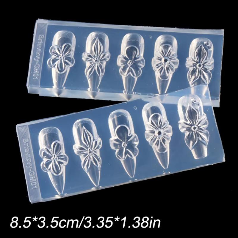3D Spring Flower Nail Silicone Nail Carving Mold Lily Hibiscus Resin Design Nail Art Print Stencils Diy Manicure Mold Tools