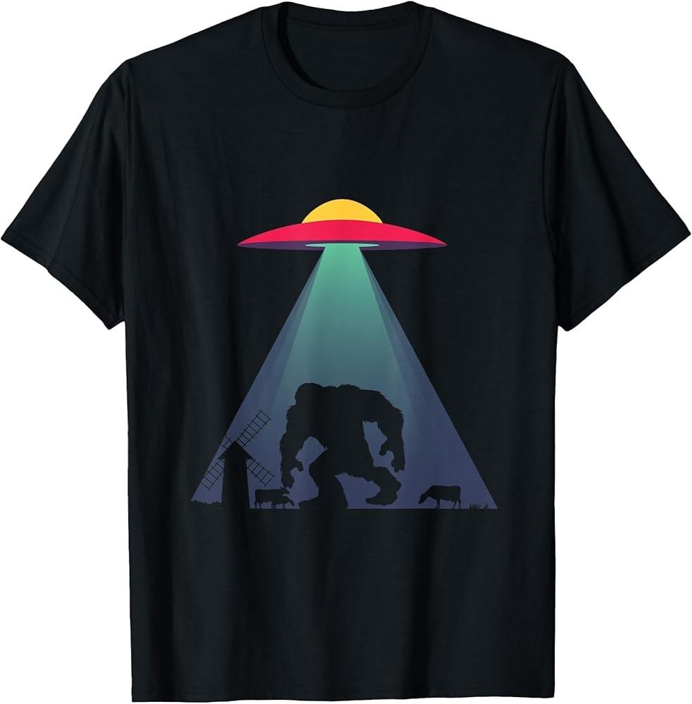 Funny UFO Bigfoot Alien Abduction Windmill Gift T-Shirt Unisex T-Shirt XXXXL