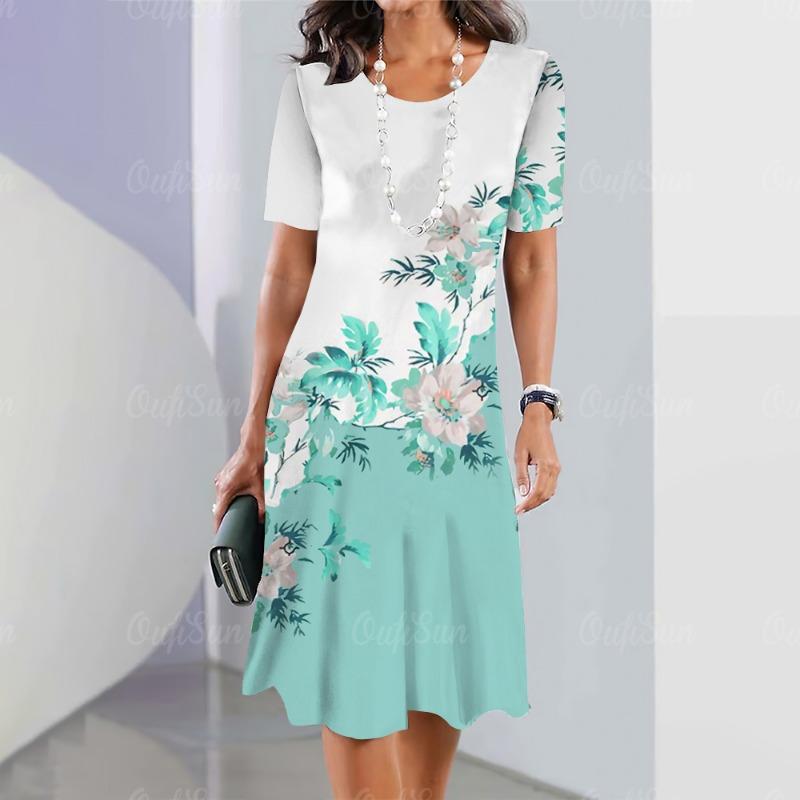 Neue Vintage Damenkleider mit Blumen-Patchwork-Print, elegantes, lässiges Kurzarmkleid Y2k, lockeres, übergroßes Modekleid 2023