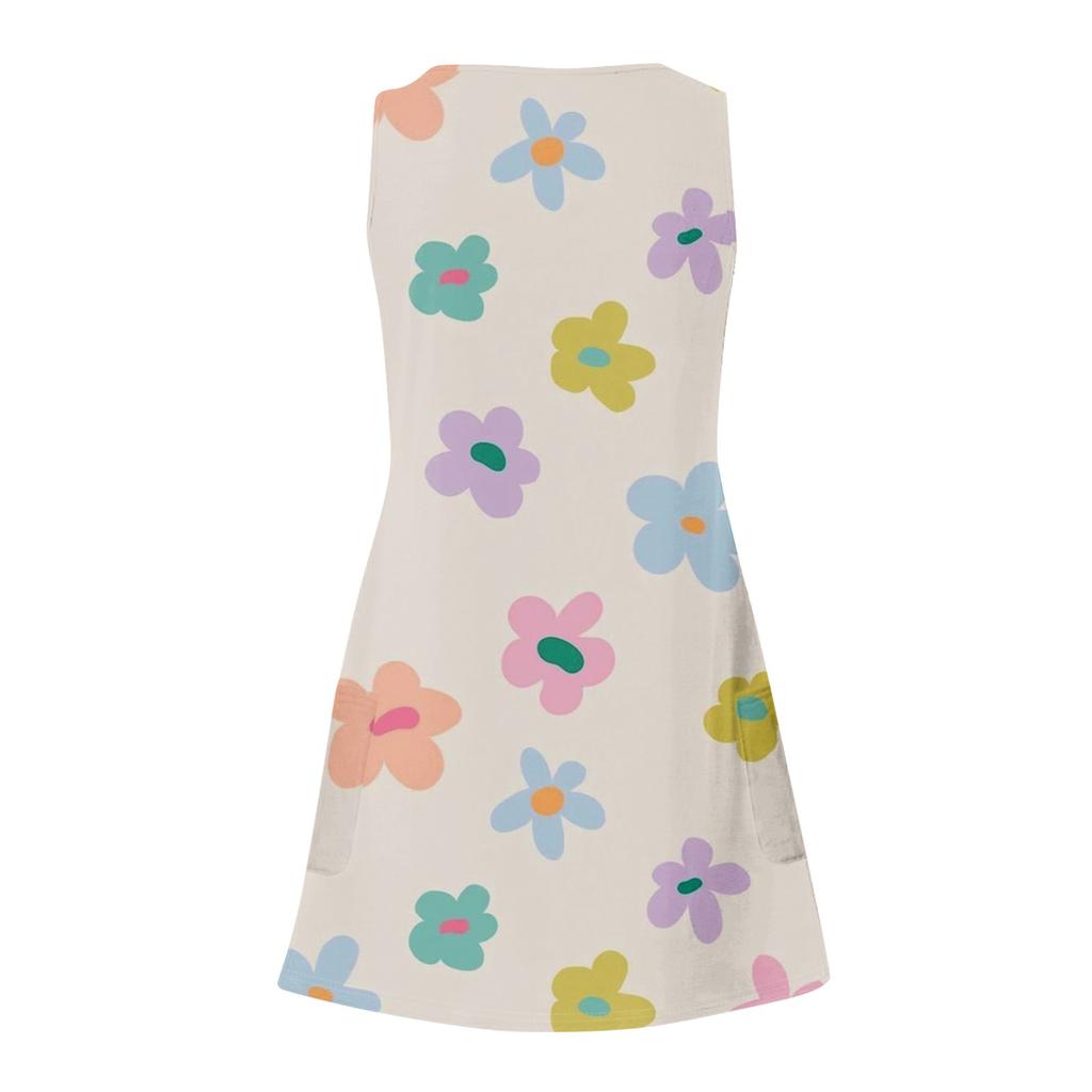Women's Summer Floral High Waist Bohemian Dress Casual Hawaiian Flowing V Neck Holiday Dress
