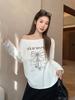 Lazy wind slanted shoulder loose long-sleeved T-shirt women's autumn new loose shoulder undershirt top