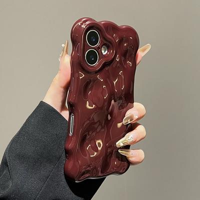 Wine Red Glossy Wave Pattern Case For iPhone 16 Pro Max 15 13 14 12 11 16 Plus Shockproof TPU Phone Cover Shell