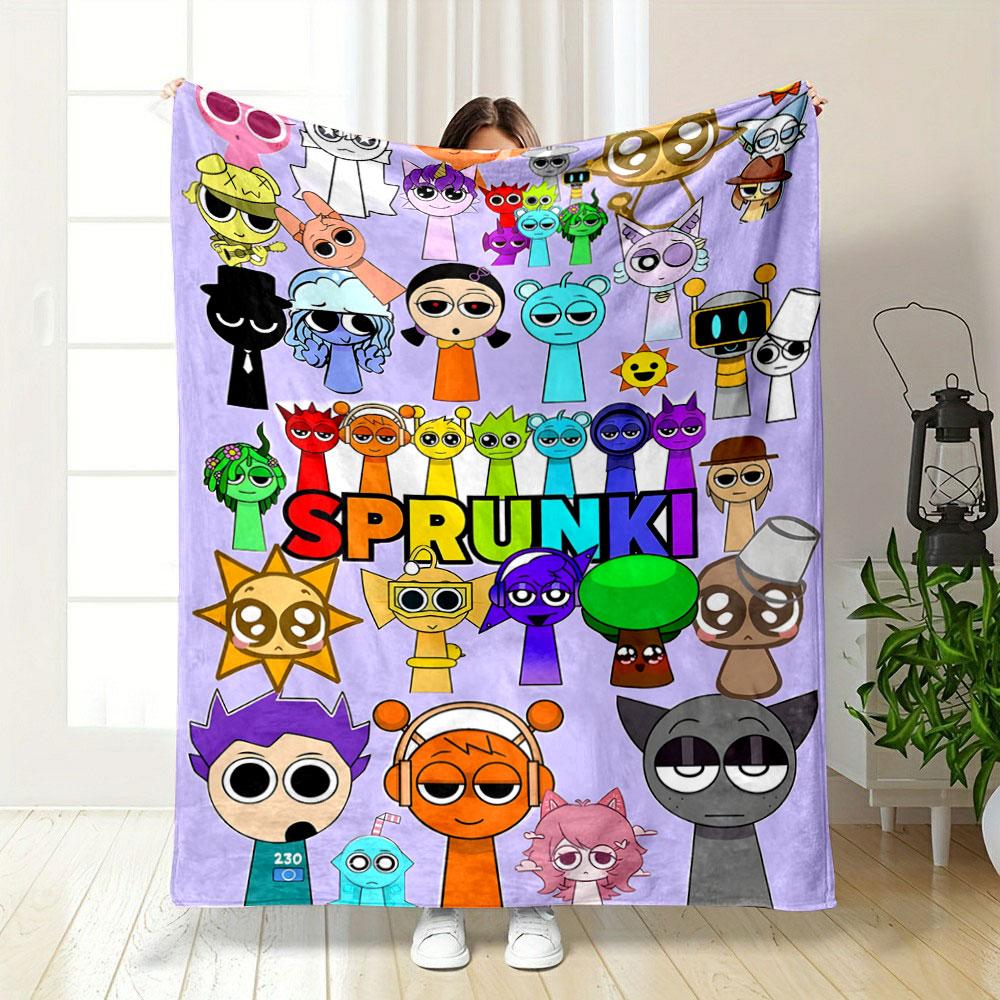 Colorful cartoon characters with big round eyes and varied designs. for all seasons blanket lunch break throw gift