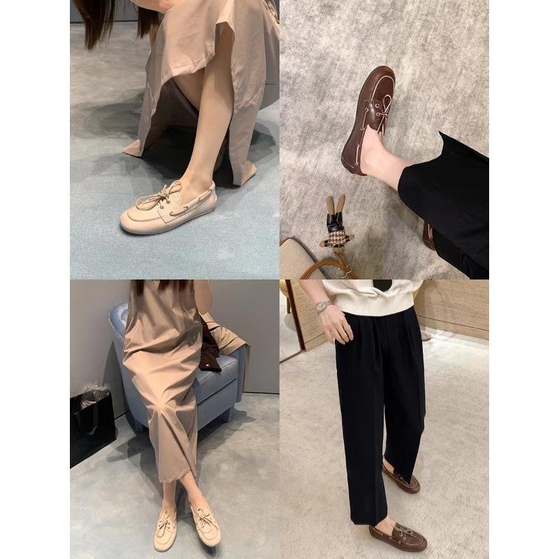 Spot Cowhide Version~ Grape Mother British Style Old Dirty Loafers Women's Lace-up Flat Bottom One Pedal Small Leather Shoes