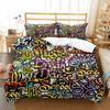 Hippie Graffiti Duvet Cover Set King Queen Size for Boys Youth Polyester Comforter Cover Modern Street Art Bedspread Cover