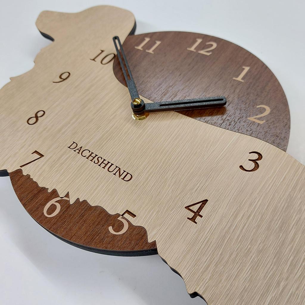 Dachshund Wall Clock, Cream and Beige, Stylish Wooden Analog Wall Clock, Silent, Wall Decor, Bedroom, Home, Room Decor