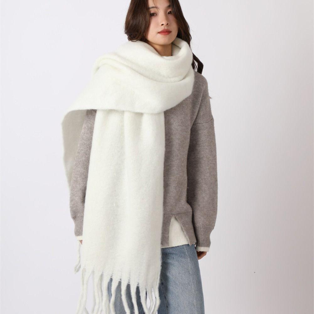 Tassel Winter Cashmere Scarves Plush Long Shawl Simple Plaid Wool Scarf  Girl