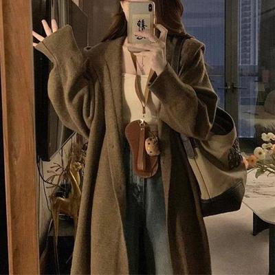 Damen Strickjacke mit Kapuze - Maillard-Stil, Lang, Gemütlich, Herbst/Winter Kollektion 2025, Lässiger Studenten-Fit