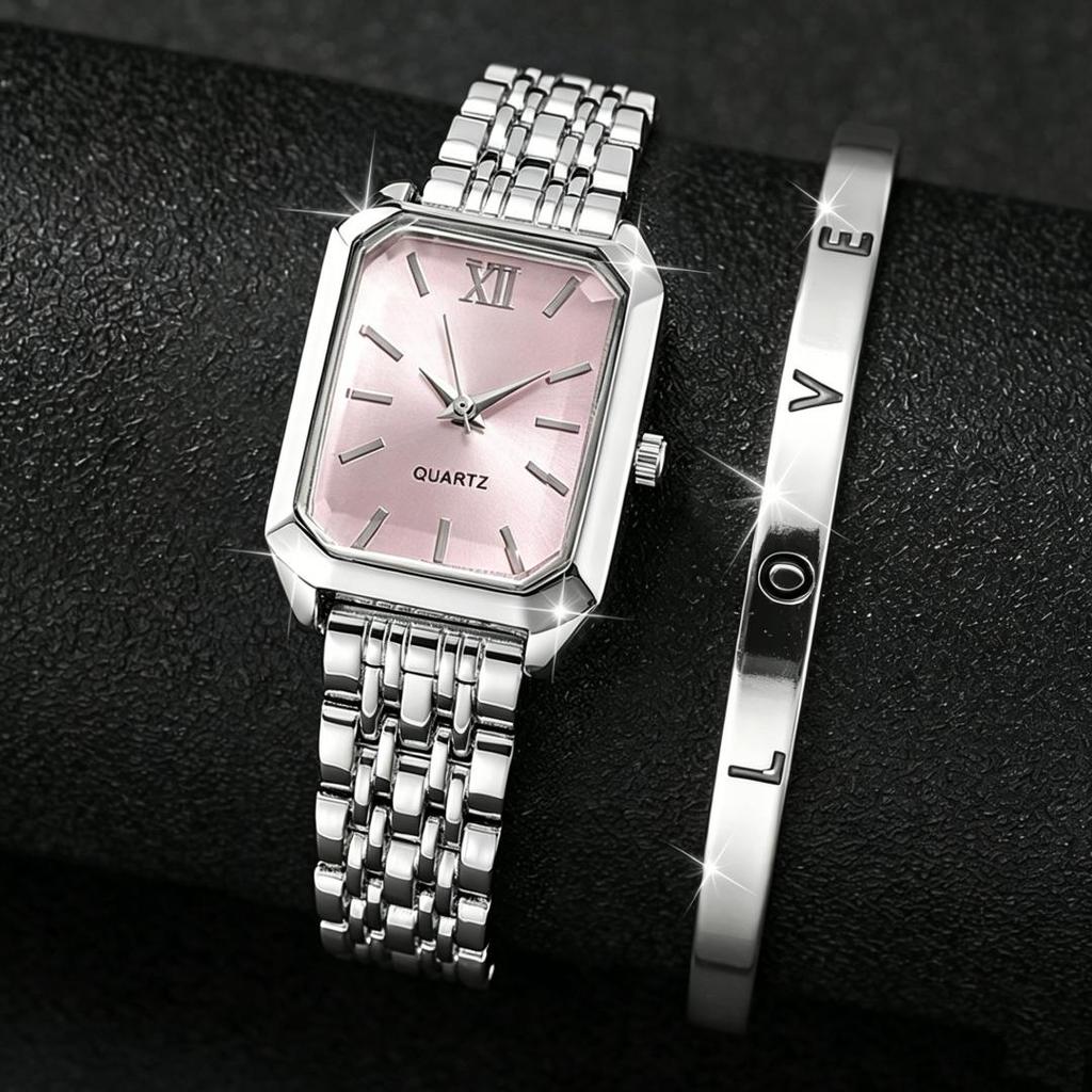 Women's Quartz Wristwatches Rectangle Ladies Fashion Golden Clock Top Luxury Gifts Bracelet Watches for Wife, Family, Friend