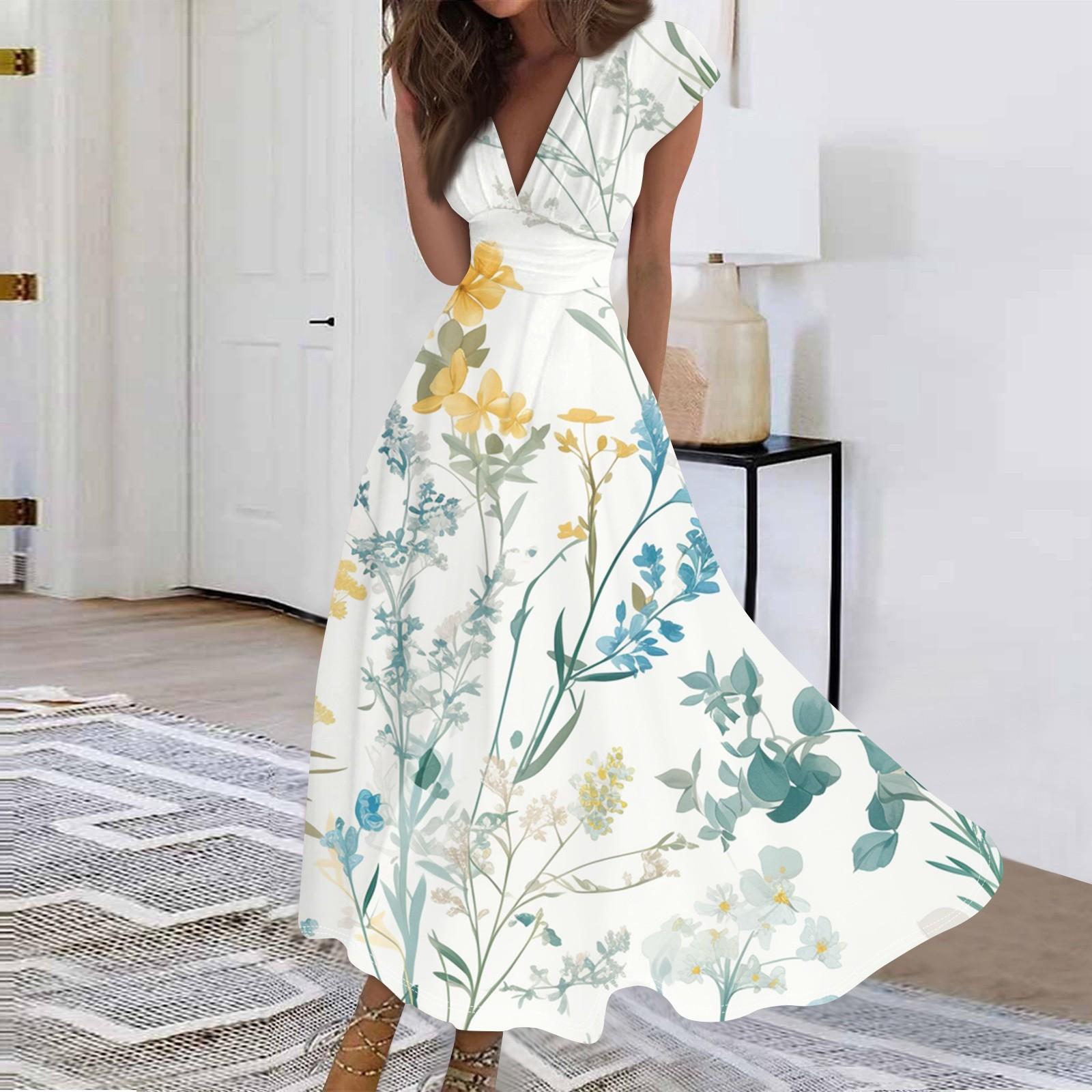 

Женское длинное повседневное платье. Летнее платье с короткими рукавами и v-образным вырезом на талии с принтом. XL