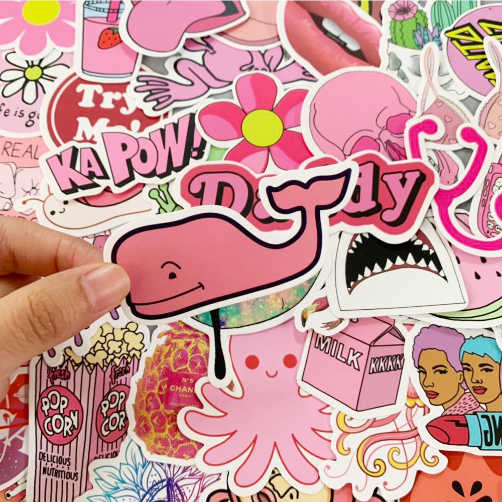 50 Cute Pink Small Fresh Graffiti Stickers Suitcase Motorcycle Laptop Waterproof Stickers