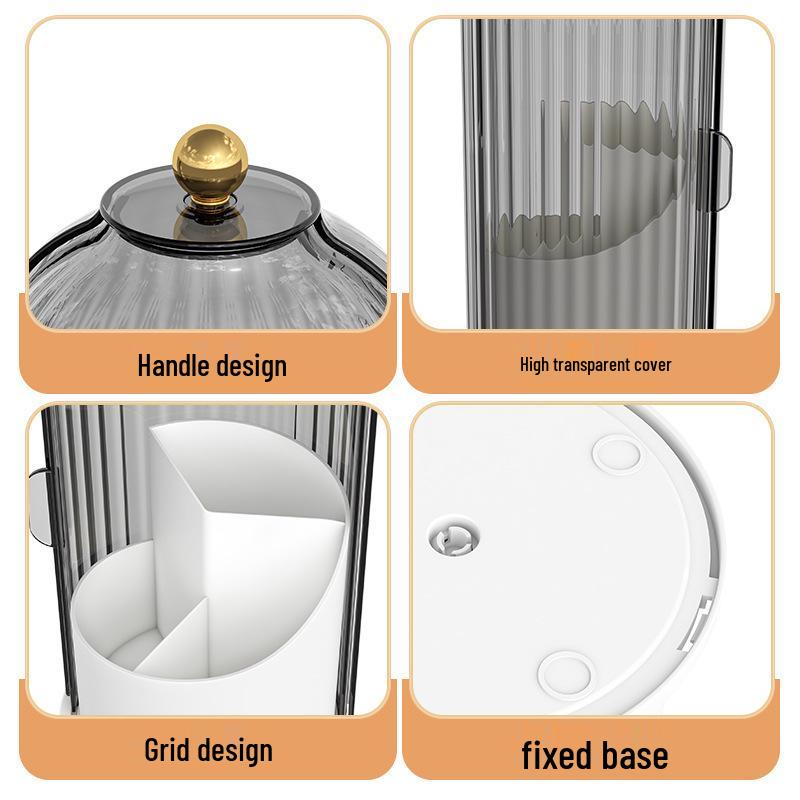 Birdcage Rotating Makeup Brush Holder with Dustproof Compartments for Desktop Cosmetics and Pen Storage