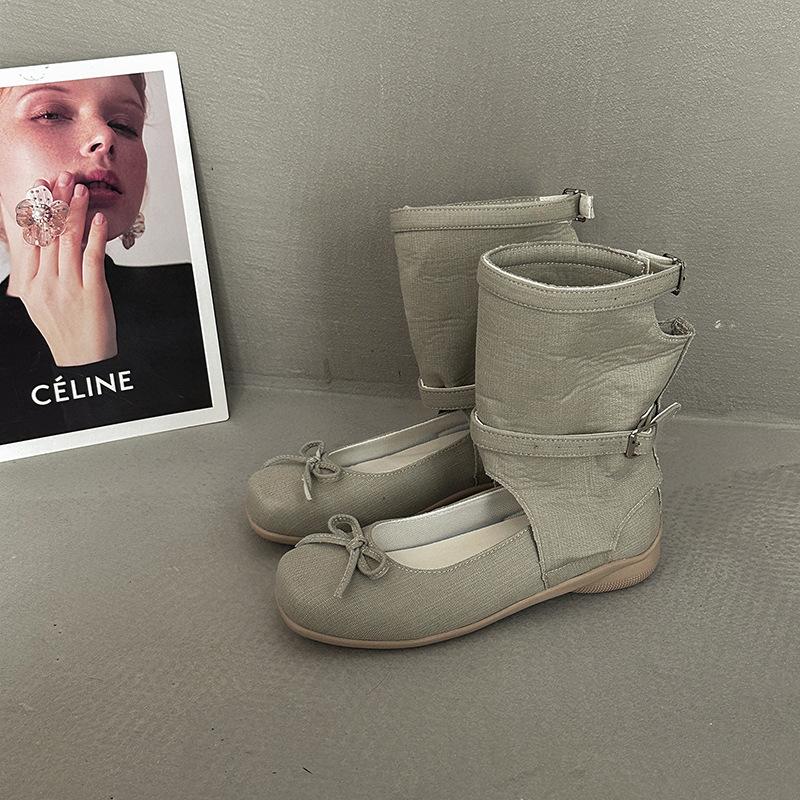 Retro Square Head Bow Women's Cool Boots Summer Hollow Wedge Heel Roman Sandals Skinny Short Boots Fashion Boots Tide